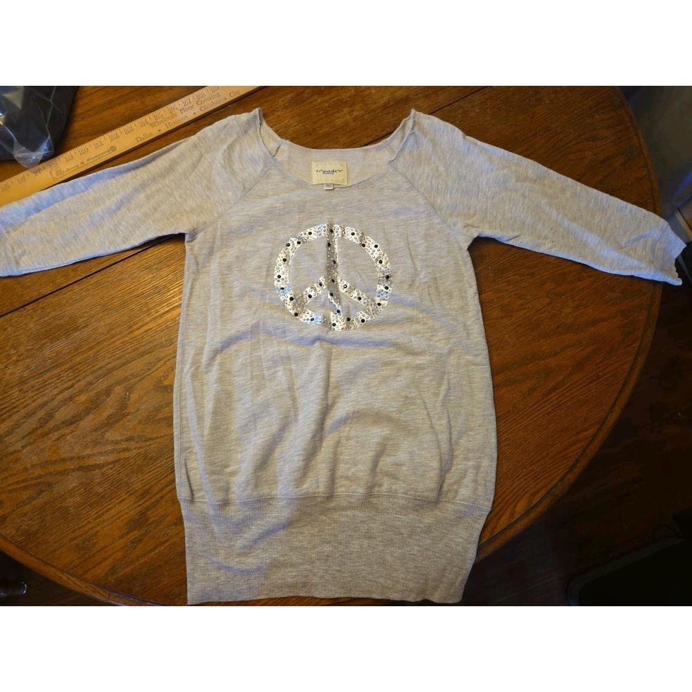 Women's Y2K Vintage Fitted Long Torso 1/2 Sleeve T Shirt  Sweater‎ Large Peace